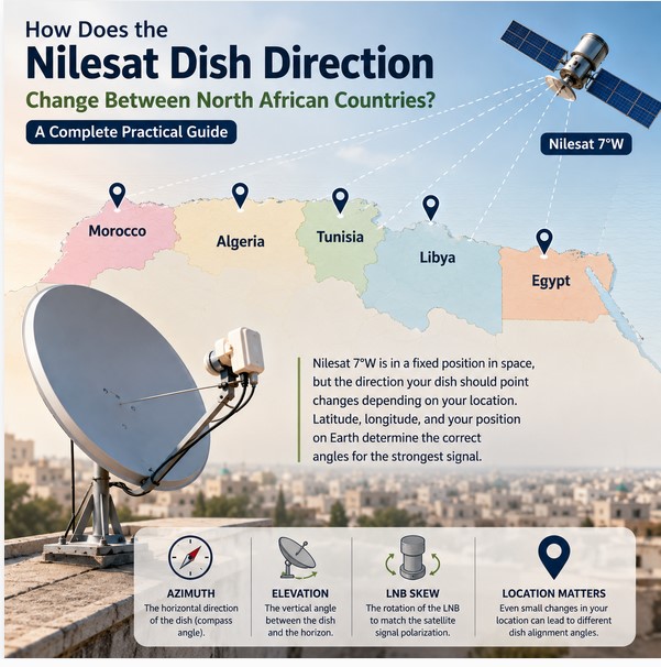 How Does the Nilesat Dish Direction Change Between North African Countries